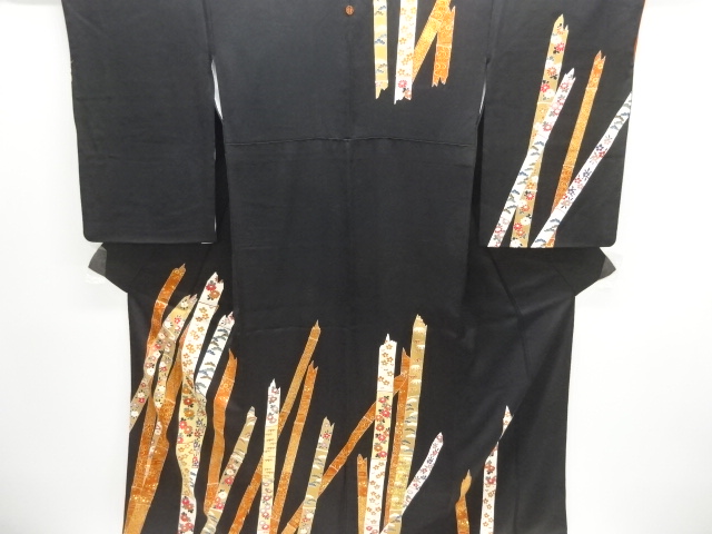 竹に花模様刺繍一つ紋訪問着